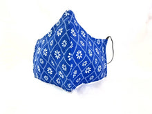 Load image into Gallery viewer, Geometric Diamond Shape - White Daisies on Blue Mask