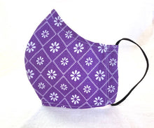 Load image into Gallery viewer, Geometric Diamond Shape - White Daisies on Purple Mask